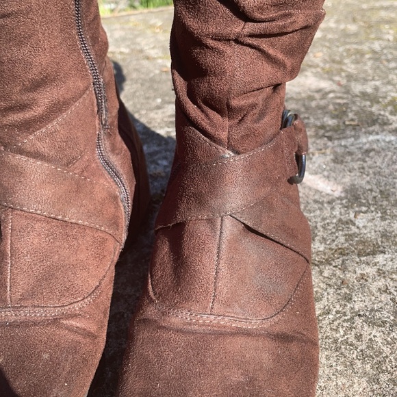 Top Moda Lined Womens 12” Tall Brown Boots Size 5 Faux Suede Fashion - Picture 11 of 12